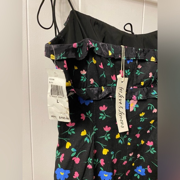 NWT For Love and Lemons Robin Mini Dress Floral Tie Straps Linen Black Frilly - Picture 6 of 16